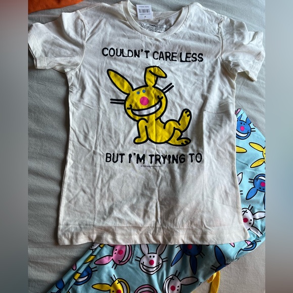 It's Happy Bunny Couldn't Care Less Women's Short Sleeve Tee & Lounge Pants Set - Picture 2 of 4